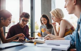 group of students studying